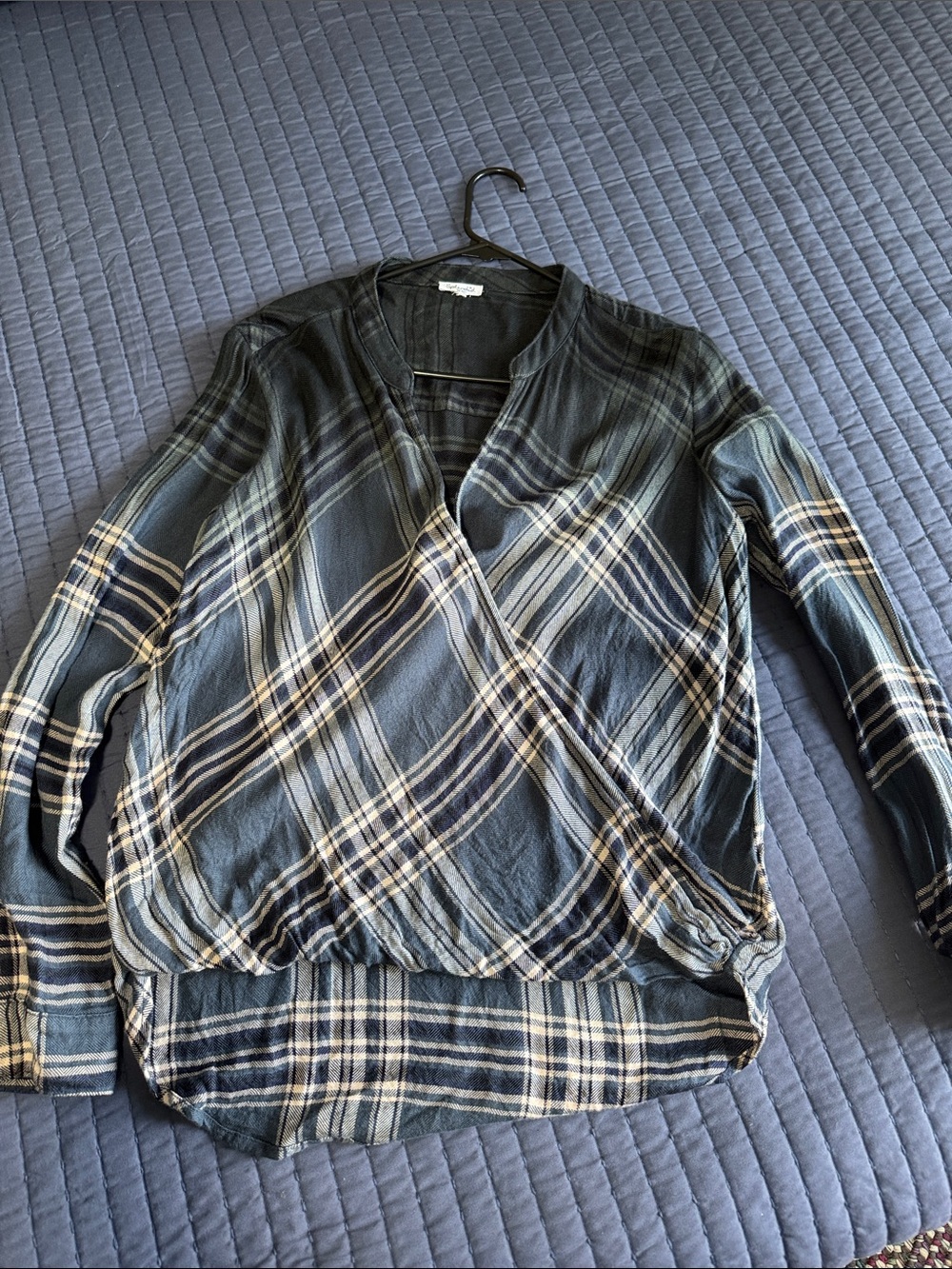 Splendid Plaid Wrap-Front Women's Top in Blue